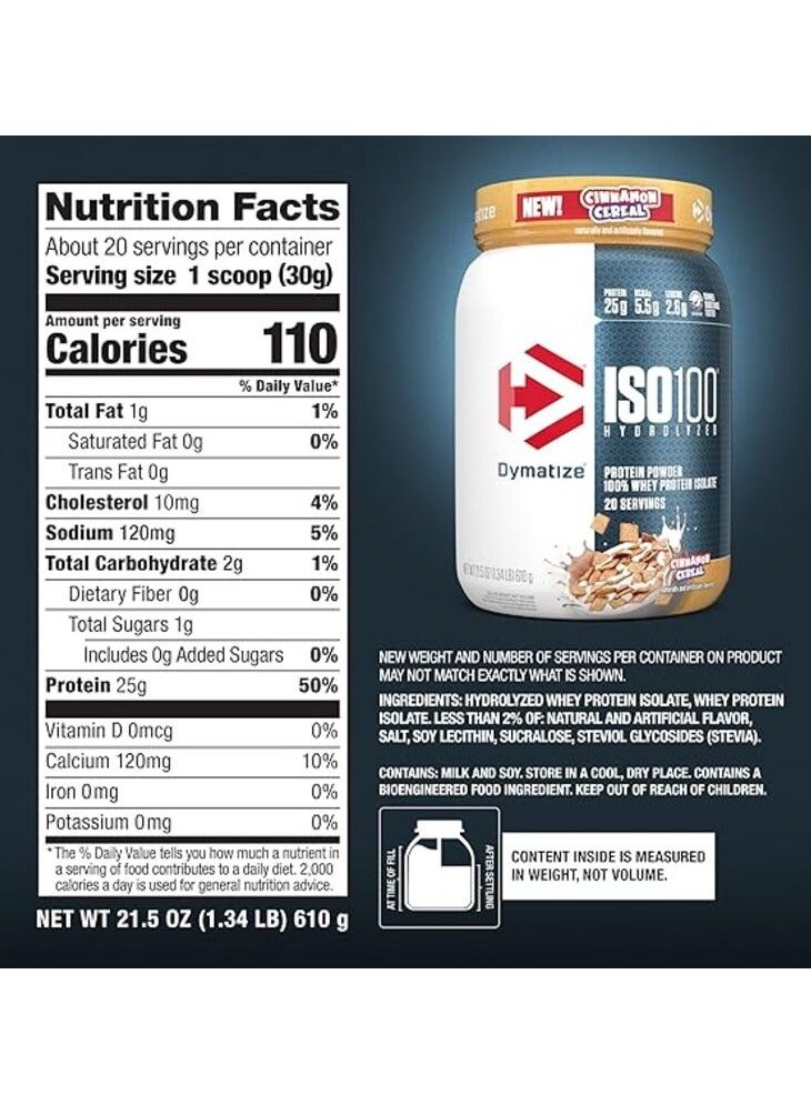 Dymatize ISO100 Hydrolyzed Protein Powder Isolate Cinnamon Cereal Flavor 20 Servings 610g  - Image 4