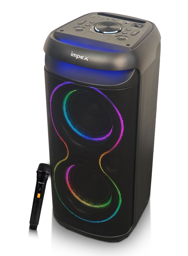 Impex 6.5" Multimedia Trolley Speaker | 4000W PMPO | Wireless Mic, Karaoke, Color Ring Light | Bluetooth/AUX/USB/TWS | 7.4V 3600mAh Battery | Dual 6.5" Speakers | TS 81 New Black  - Image 1