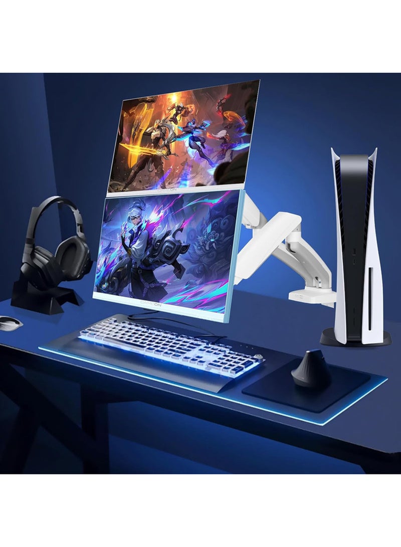 GO-5450 Dual Monitor Arm for Gaming and Office Use, Supports 17" - 32” Flat and Curved Screens, Each Arm Up to 2-9 KG, Toolless Tilt, Swivel, 360° Rotation, Built-in Cable Management White