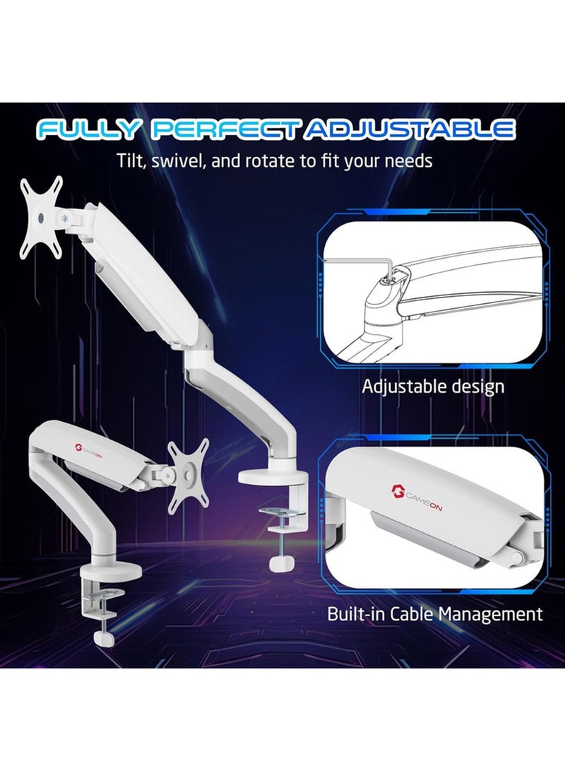 GO-5400 Single Monitor Arm For Gaming And Office Use, Mechanical Spring Arm, Supports 17" - 32” Flat and Curved Screens, Arm Up To 2-9 KG, White