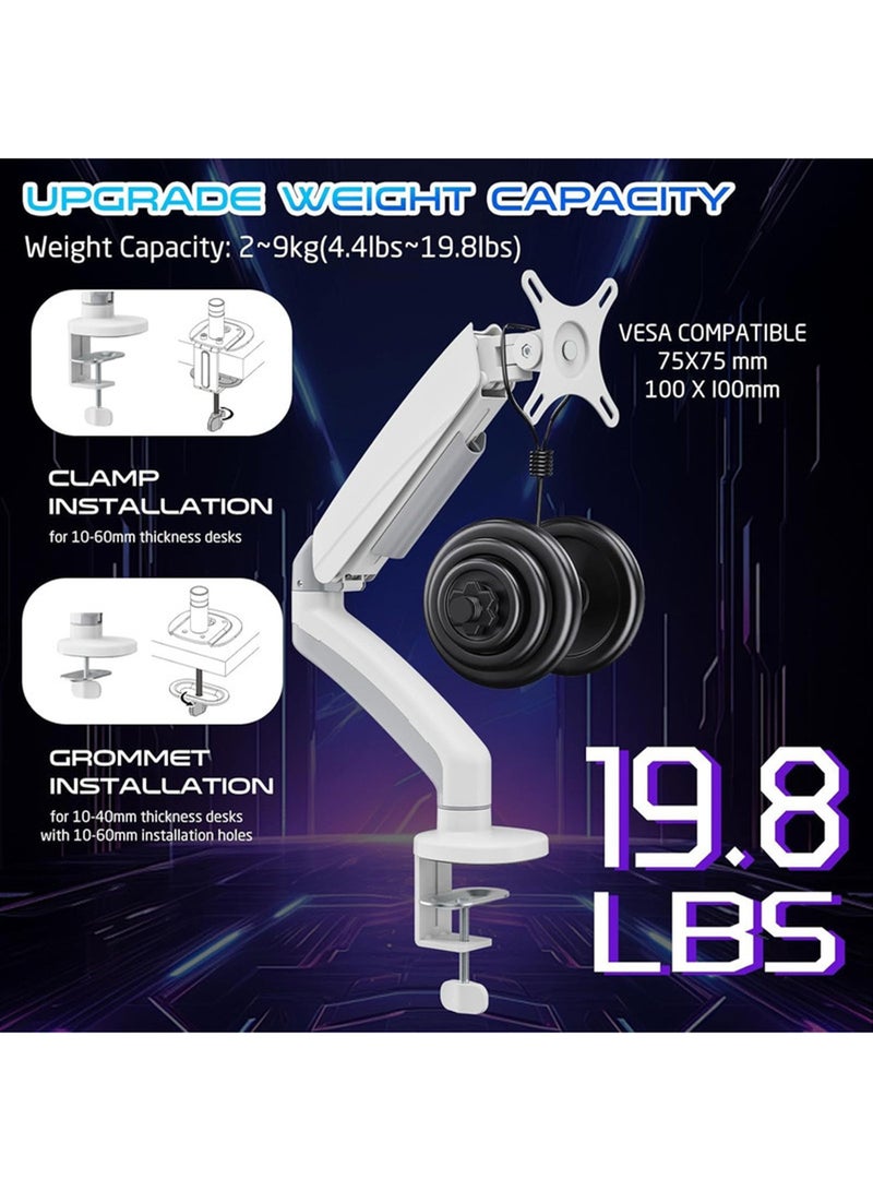 جايم أون GO-5400 Single Monitor Arm For Gaming And Office Use, Mechanical Spring Arm, Supports 17" - 32” Flat and Curved Screens, Arm Up To 2-9 KG, White  - Image 5