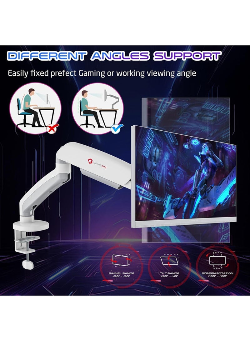 جايم أون GO-5400 Single Monitor Arm For Gaming And Office Use, Mechanical Spring Arm, Supports 17" - 32” Flat and Curved Screens, Arm Up To 2-9 KG, White  - Image 4