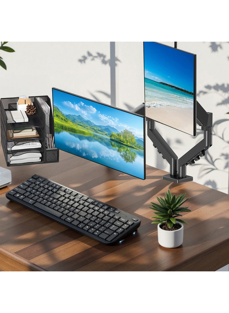 GO-5550 Gas Mechanical Spring Double Monitor Arm For Gaming And Office Use, Tilt, Swivel, 360° Rotation, Built-in Cable Management Black