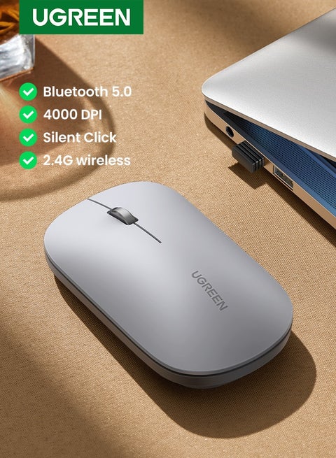 Wireless Mouse Silent Computer Mice Slim Noiseless Mouse for Laptop with 2.4G USB Adapter Ultrafast Scrolling Tablet Mouse 4 Adjustable DPI for PC HP Lenovo | Grey