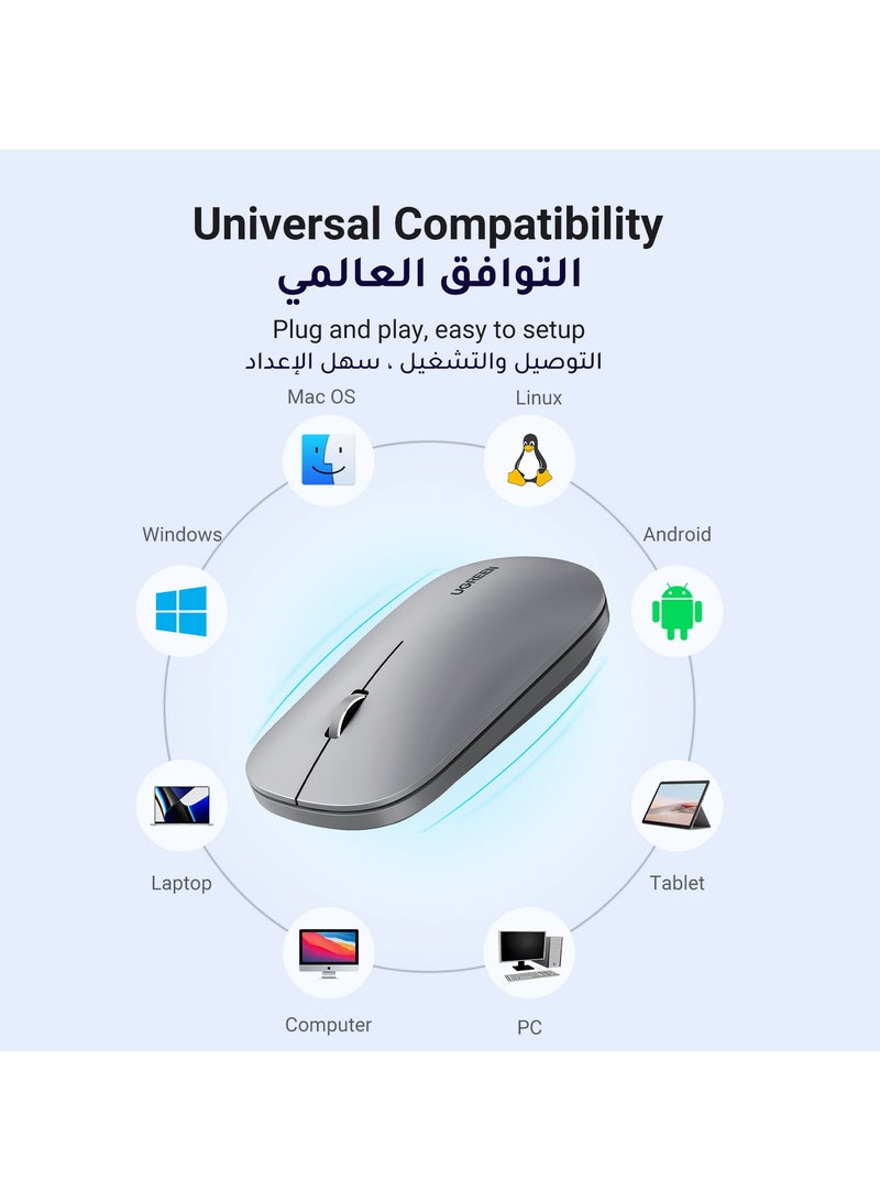 Wireless Mouse Silent Computer Mice Slim Noiseless Mouse for Laptop with 2.4G USB Adapter Ultrafast Scrolling Tablet Mouse 4 Adjustable DPI for PC HP Lenovo | Grey