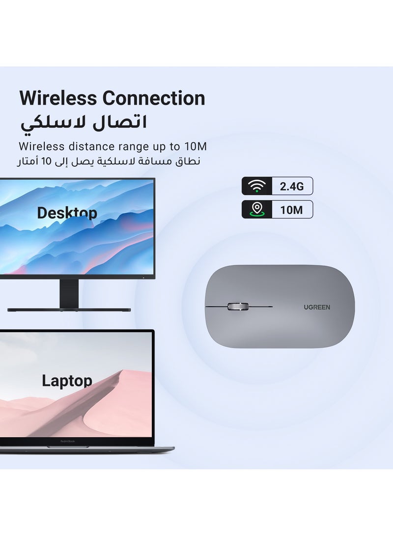 Wireless Mouse Silent Computer Mice Slim Noiseless Mouse for Laptop with 2.4G USB Adapter Ultrafast Scrolling Tablet Mouse 4 Adjustable DPI for PC HP Lenovo | Grey