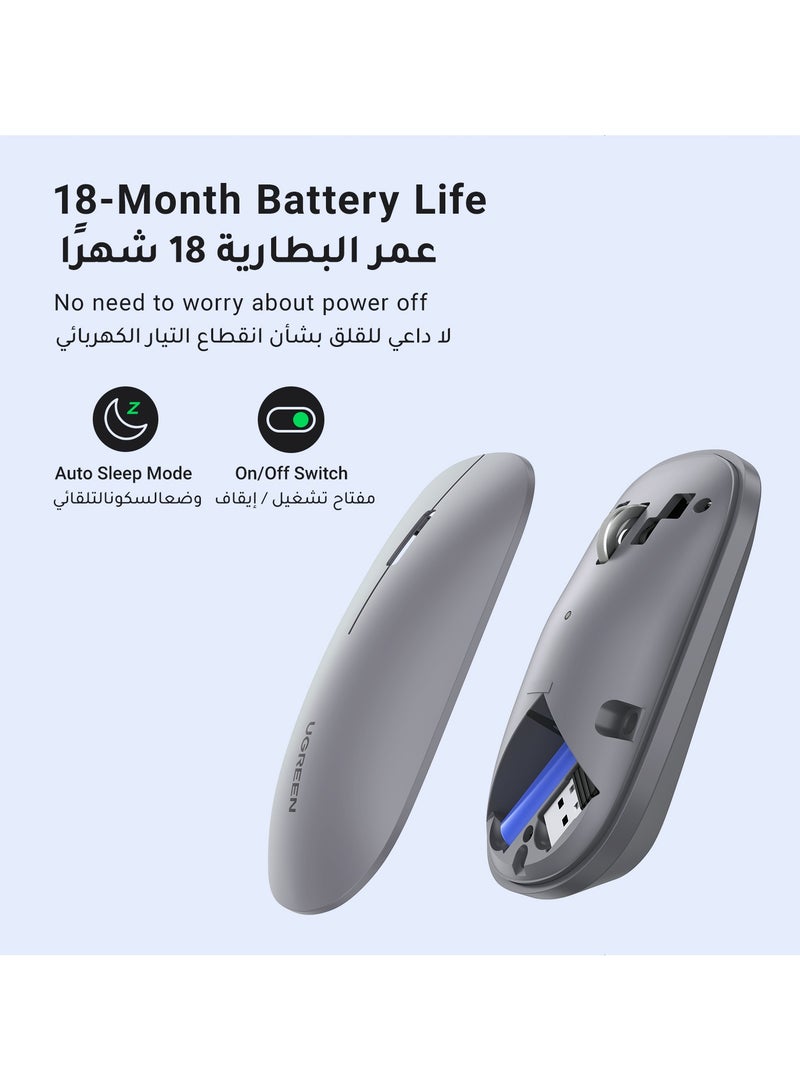 Wireless Mouse Silent Computer Mice Slim Noiseless Mouse for Laptop with 2.4G USB Adapter Ultrafast Scrolling Tablet Mouse 4 Adjustable DPI for PC HP Lenovo | Grey