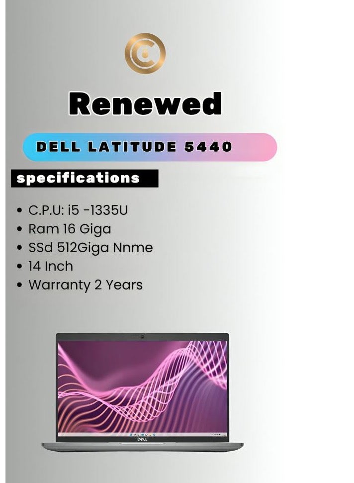 DELL Renewed Latitude 5440 – Intel Core i5-1335U – 16GB RAM – 512GB SSD – 14" FHD – Windows 11 – Business Laptop – 10 Cores English/Arabic silver  - Image 1