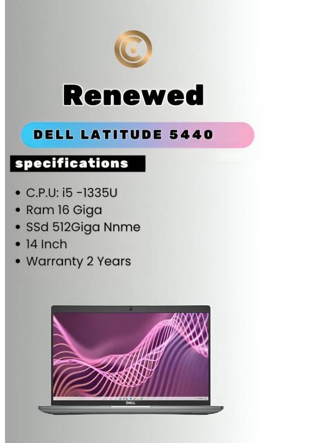 ديل Renewed Latitude 5440 – Intel Core i5-1335U – 16GB RAM – 512GB SSD – 14" FHD – Windows 11 – Business Laptop – 10 Cores English/Arabic silver - Image 2