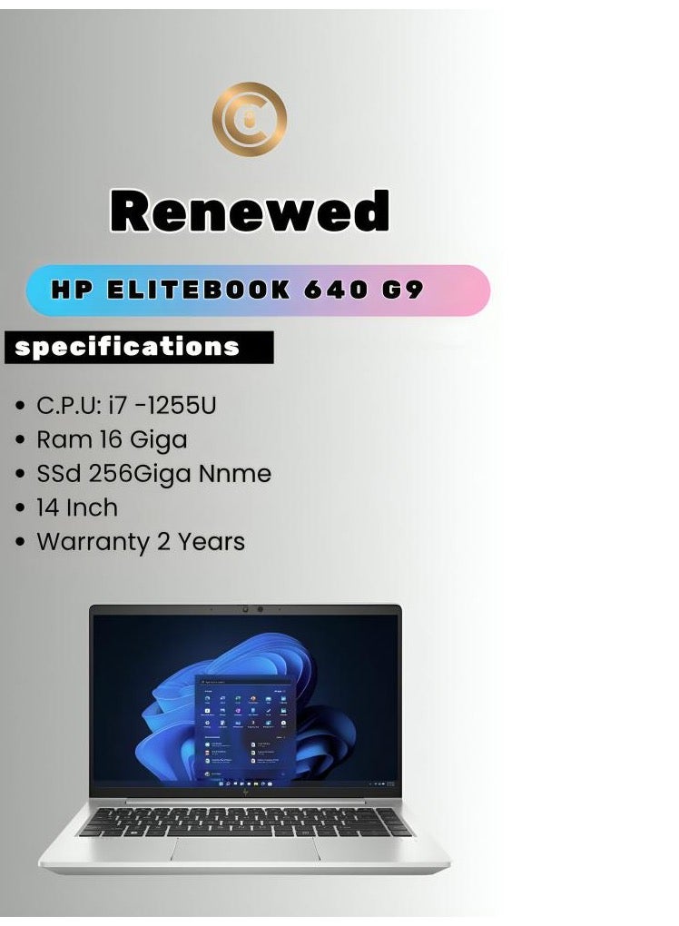 HP Renewed EliteBook 640 G9 – Intel Core i7-1255U – 16GB RAM – 256GB SSD – 14" FHD – Windows 11 – 10-Core Business Laptop English/Arabic silver  - Image 1