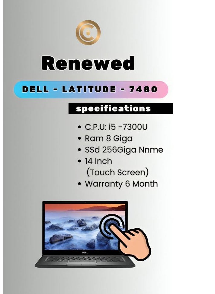 DELL Renewed Latitude 7480 Touch – Intel Core i5-7300U – 8GB RAM – 256GB SSD – 14" Touchscreen – Business Laptop English/Arabic black - Image 1