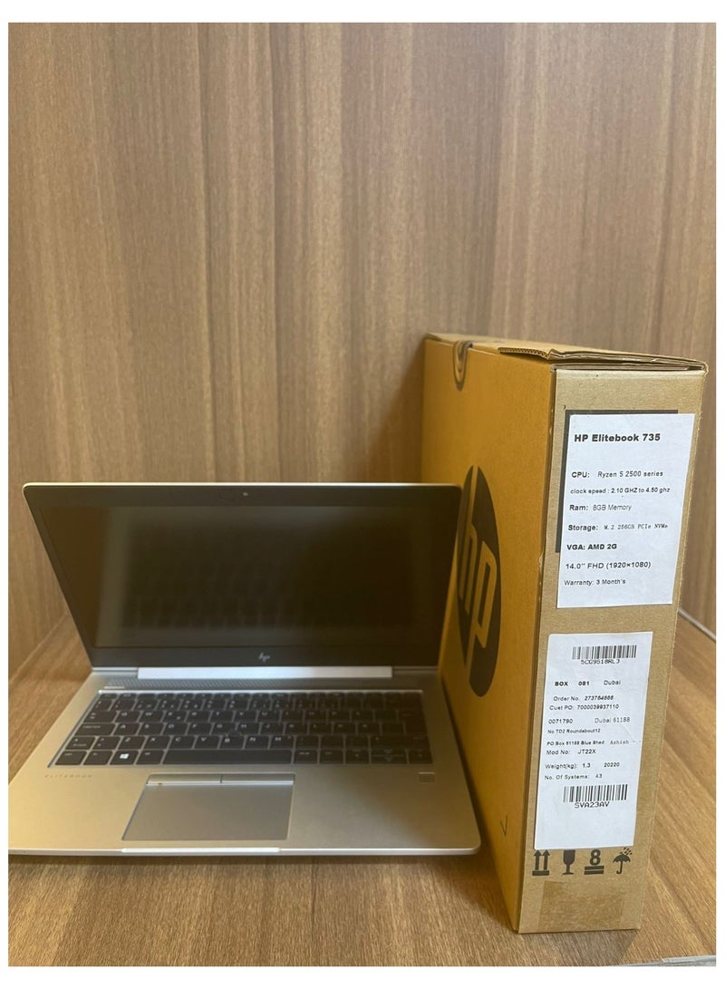 HP Renewed EliteBook 735 G5 – AMD Ryzen 5 Pro 2500U – 8GB RAM – 256GB SSD – AMD Radeon 2GB – 13.3" – Business Laptop English/Arabic silver  - Image 3