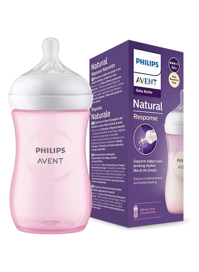 زجاجة حليب الأطفال فيليبس أفينت ريسبونس الطبيعية 3.0 - 260 مل، خالية من BPA للأطفال│وردي│9 أونصة/260 مل│1 م+│SCY903/11 MAXZIQF-CHARGER-M-1025 - Image 2
