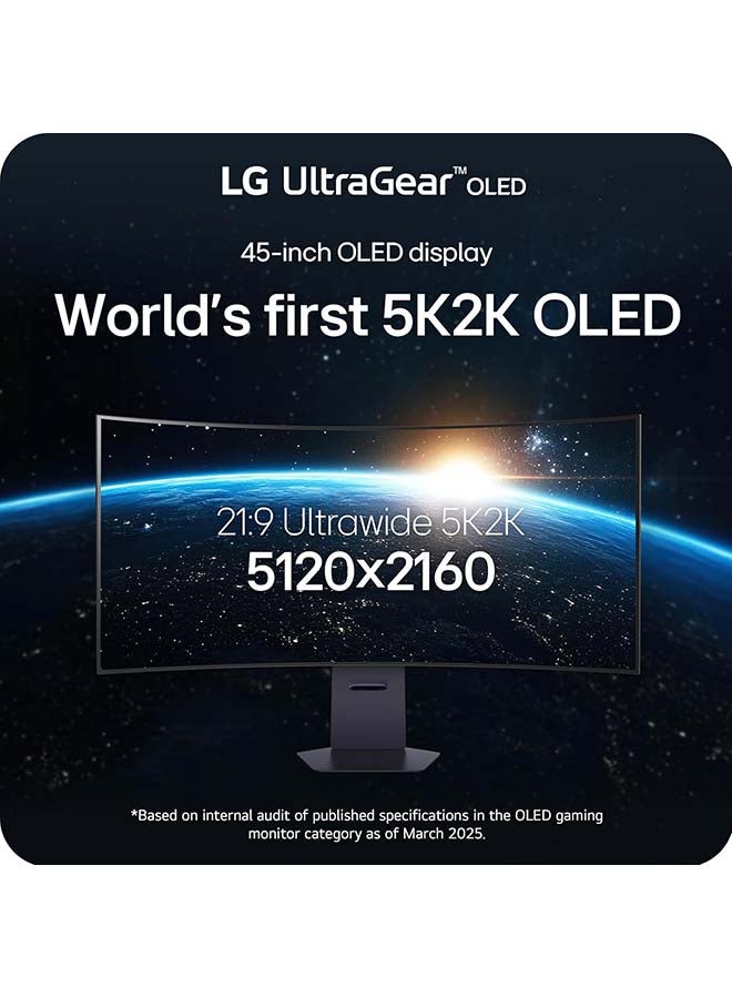 LG 45 inch Ultragear 5K2K WUHD (5120 x 2160) OLED Curved Gaming Monitor, Dual-Mode, 165Hz, 0.03ms, NVIDIA G-Sync, AMD FreeSync Premium Pro, HDR True Black 400, USB Type-C 90W, DP2.1, 45GX950A-B Black - Image 2
