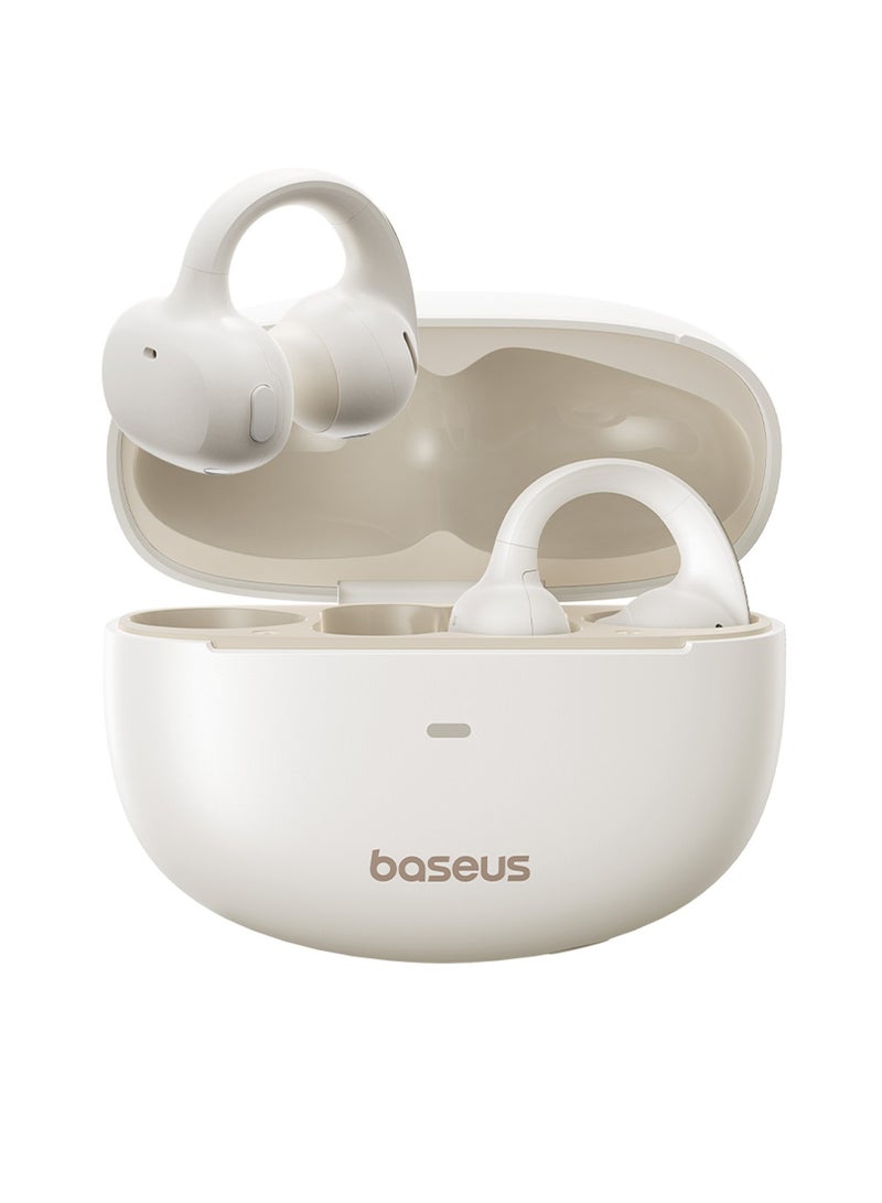 Baseus Open Ear Clip-On Wireless Earbuds With Bluetooth 5.4, Adaptive Comfort Fit And Secure Anti-Drop Design, Deep Bass With Adaptive Bass Boost, Clear Calls With AI Noise Cancelling Mic, IP57 Waterproof, 40H Long Battery Life, Lightweight For Sports, Running, Workout - Bowie MC1 OL- White  - Image 1