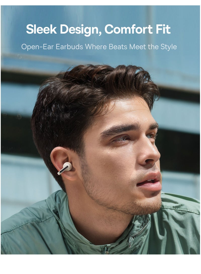 Baseus Open Ear Clip-On Wireless Earbuds With Bluetooth 5.4, Adaptive Comfort Fit And Secure Anti-Drop Design, Deep Bass With Adaptive Bass Boost, Clear Calls With AI Noise Cancelling Mic, IP57 Waterproof, 40H Long Battery Life, Lightweight For Sports, Running, Workout - Bowie MC1 OL- White  - Image 2