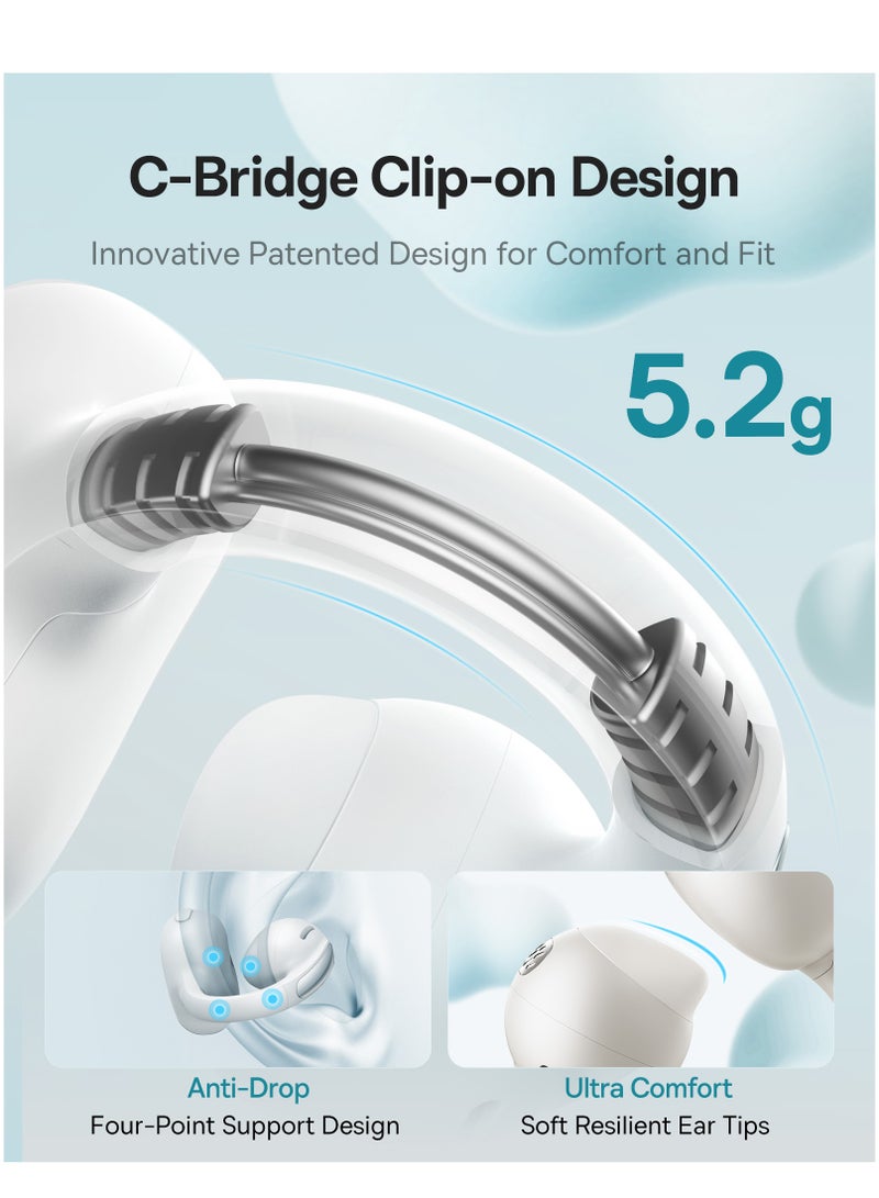 Baseus Open Ear Clip-On Wireless Earbuds With Bluetooth 5.4, Adaptive Comfort Fit And Secure Anti-Drop Design, Deep Bass With Adaptive Bass Boost, Clear Calls With AI Noise Cancelling Mic, IP57 Waterproof, 40H Long Battery Life, Lightweight For Sports, Running, Workout - Bowie MC1 OL- White  - Image 3
