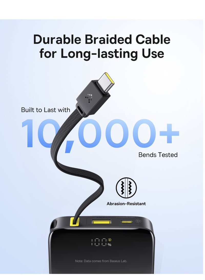 بيسوس 10000 mAh Slim Power Bank With 22.5W USB-C PD And QC 3.0 Fast Charging, Built-in Braided Nylon USB-C Cable, LED Digital Display, Compact And Lightweight Portable Charger For iPhone 16/15/14 Series, iPad, Samsung Galaxy S25/S24/S23, Android Devices, Airline Approved - EnerFill FC51-Black - Image 5