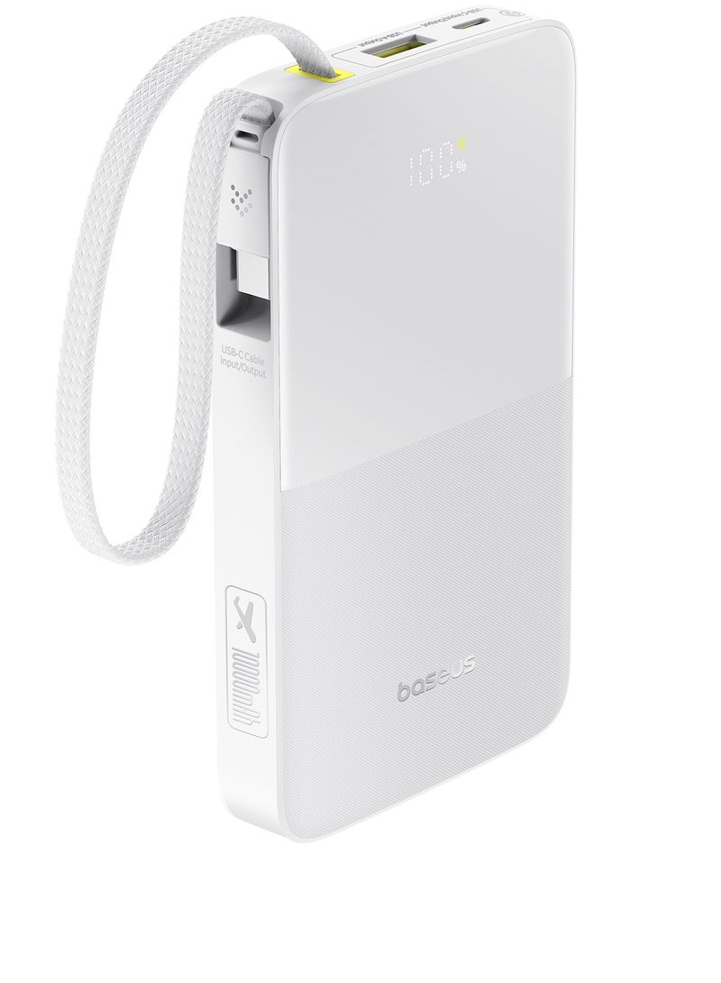 Baseus Slim Power Bank With 22.5W USB-C PD And QC 3.0 Fast Charging, Built-in Braided Nylon USB-C Cable, LED Digital Display, Compact And Lightweight Portable Charger For iPhone 16/15/14 Series, iPad, Samsung Galaxy S25/S24/S23, Android Devices, Airline Approved - EnerFill FC51-White - Image 1