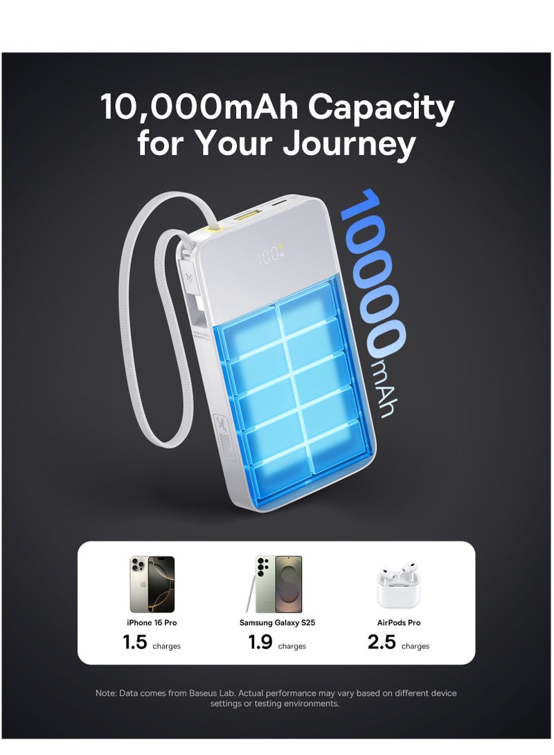 Baseus Slim Power Bank With 22.5W USB-C PD And QC 3.0 Fast Charging, Built-in Braided Nylon USB-C Cable, LED Digital Display, Compact And Lightweight Portable Charger For iPhone 16/15/14 Series, iPad, Samsung Galaxy S25/S24/S23, Android Devices, Airline Approved - EnerFill FC51-White - Image 2