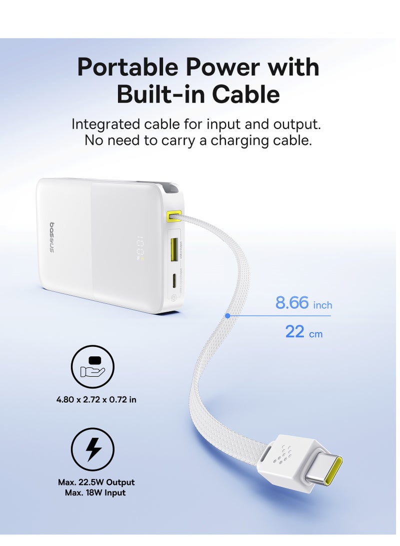 Baseus Slim Power Bank With 22.5W USB-C PD And QC 3.0 Fast Charging, Built-in Braided Nylon USB-C Cable, LED Digital Display, Compact And Lightweight Portable Charger For iPhone 16/15/14 Series, iPad, Samsung Galaxy S25/S24/S23, Android Devices, Airline Approved - EnerFill FC51-White - Image 3