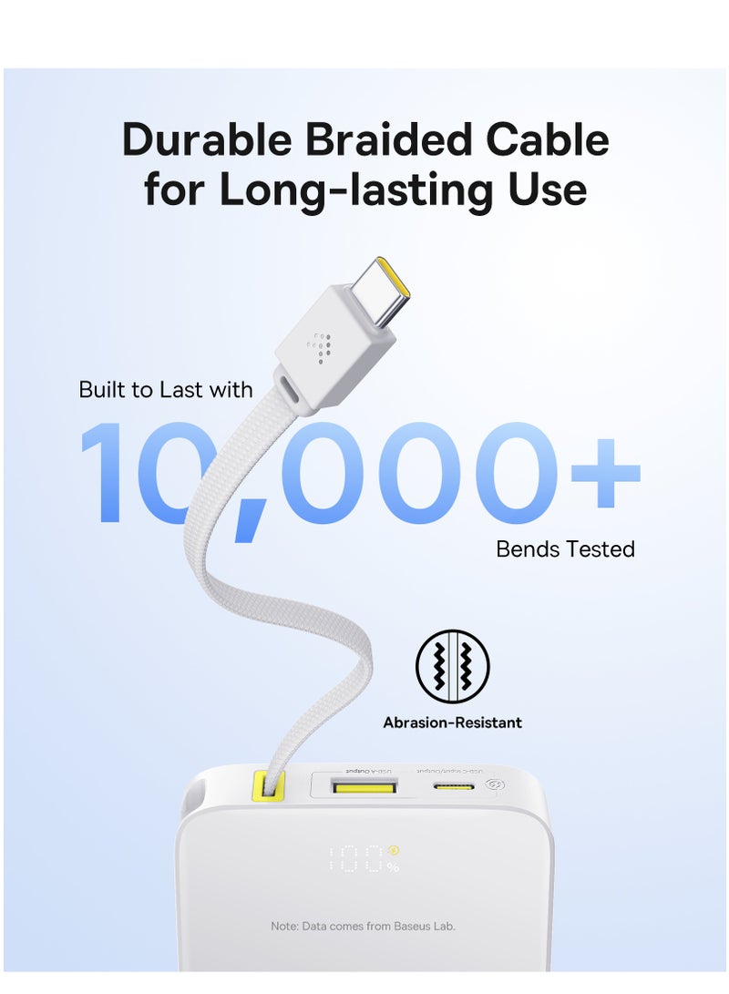 Baseus Slim Power Bank With 22.5W USB-C PD And QC 3.0 Fast Charging, Built-in Braided Nylon USB-C Cable, LED Digital Display, Compact And Lightweight Portable Charger For iPhone 16/15/14 Series, iPad, Samsung Galaxy S25/S24/S23, Android Devices, Airline Approved - EnerFill FC51-White - Image 5