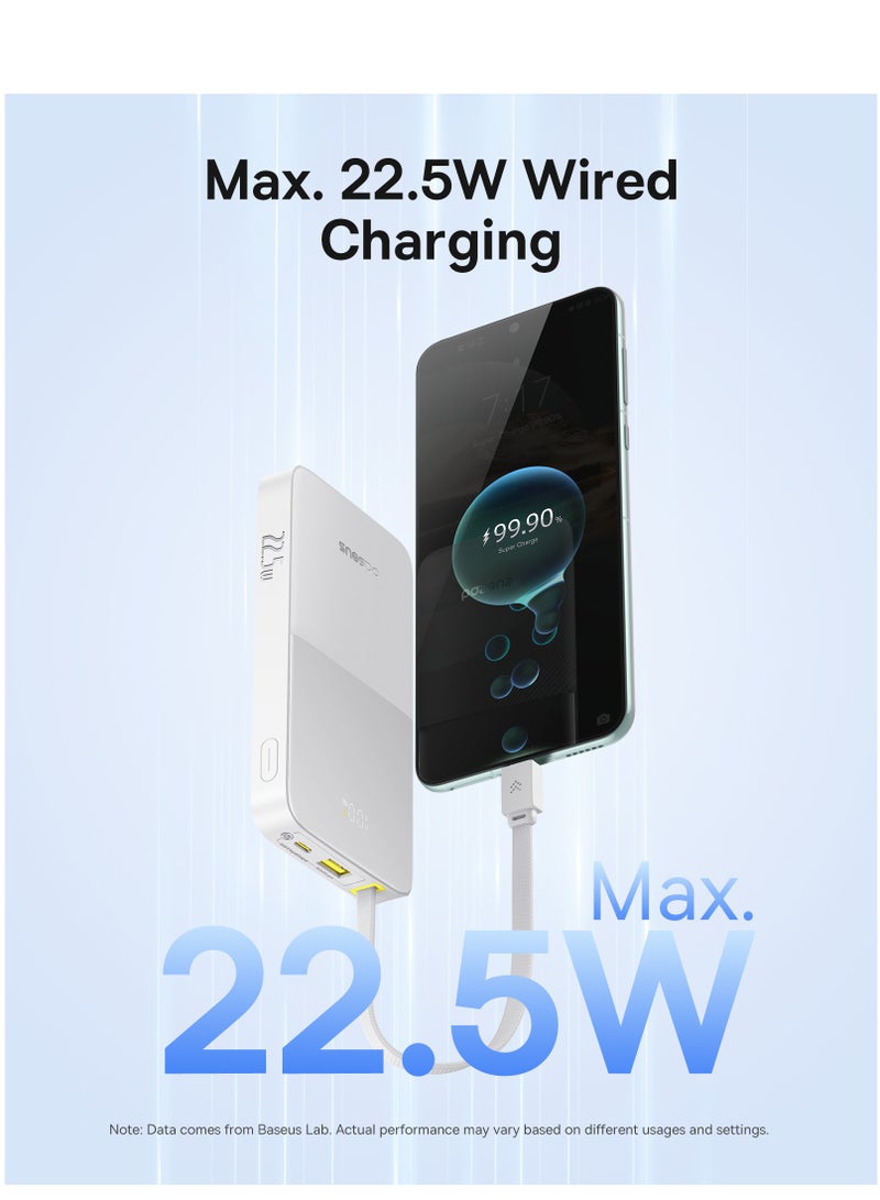 Baseus Slim Power Bank With 22.5W USB-C PD And QC 3.0 Fast Charging, Built-in Braided Nylon USB-C Cable, LED Digital Display, Compact And Lightweight Portable Charger For iPhone 16/15/14 Series, iPad, Samsung Galaxy S25/S24/S23, Android Devices, Airline Approved - EnerFill FC51-White - Image 4