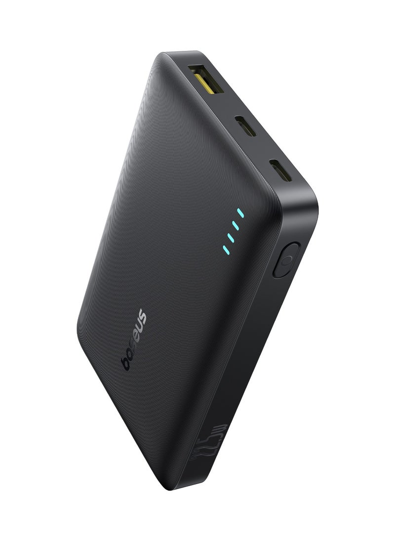 Baseus 10000 mAh Portable Slim Power Bank – 22.5W USB-C PD Fast Charging With LED Light Indicator, Dual USB-C And USB-A Outputs, Lightweight And Airline-Approved, Compatible With iPhone, Samsung, Xiaomi, Realme, Huawei, iPad, Pixel And More – QC/PD Protocols, Compact Travel Battery Backup - 10000mAh Power Bank- Black  - Image 1