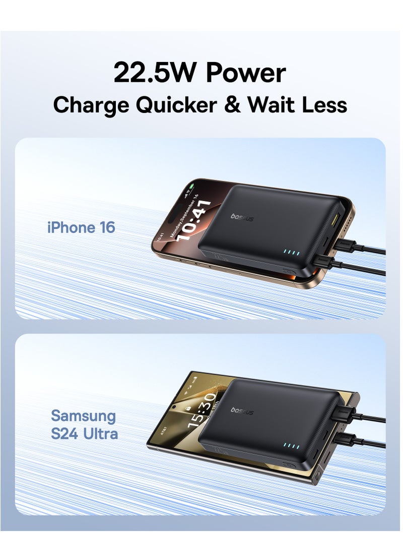Baseus 10000 mAh Portable Slim Power Bank – 22.5W USB-C PD Fast Charging With LED Light Indicator, Dual USB-C And USB-A Outputs, Lightweight And Airline-Approved, Compatible With iPhone, Samsung, Xiaomi, Realme, Huawei, iPad, Pixel And More – QC/PD Protocols, Compact Travel Battery Backup - 10000mAh Power Bank- Black  - Image 4