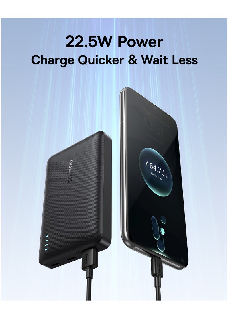 Baseus 10000 mAh Portable Slim Power Bank – 22.5W USB-C PD Fast Charging With LED Light Indicator, Dual USB-C And USB-A Outputs, Lightweight And Airline-Approved, Compatible With iPhone, Samsung, Xiaomi, Realme, Huawei, iPad, Pixel And More – QC/PD Protocols, Compact Travel Battery Backup - 10000mAh Power Bank- Black  - Image 3