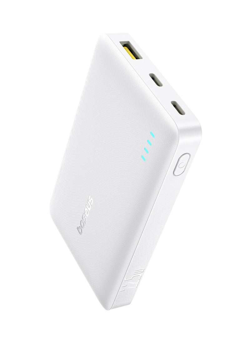 Baseus Portable Slim Power Bank – 22.5W USB-C PD Fast Charging With LED Light Indicator, Dual USB-C And USB-A Outputs, Lightweight And Airline-Approved, Compatible With iPhone, Samsung, Xiaomi, Realme, Huawei, iPad, Pixel And More – QC/PD Protocols, Compact Travel Battery Backup - 10000mAh Power Bank- White - Image 1