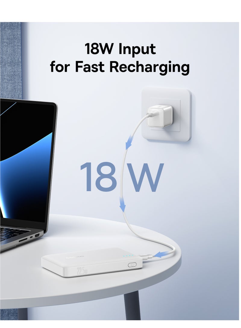 Baseus Portable Slim Power Bank – 22.5W USB-C PD Fast Charging With LED Light Indicator, Dual USB-C And USB-A Outputs, Lightweight And Airline-Approved, Compatible With iPhone, Samsung, Xiaomi, Realme, Huawei, iPad, Pixel And More – QC/PD Protocols, Compact Travel Battery Backup - 10000mAh Power Bank- White - Image 5