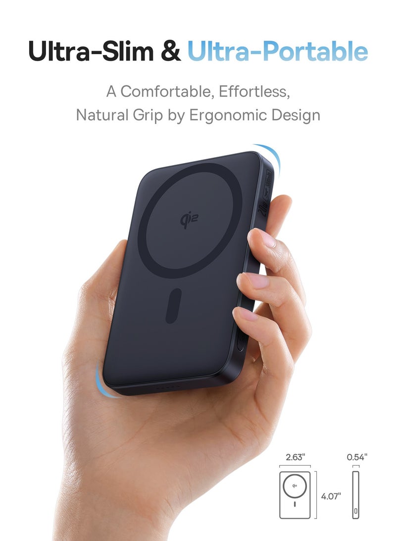 Baseus 5000 mAh Wireless Power Bank – 20W Ultra-Slim MagSafe Battery Pack With USB-C Cable, 15W Qi2 Certified Magnetic Fast Charger For iPhone 16/15/14/13/12, Portable Charger With 360° Rotating Ring Stand, High-Speed Charging For MagSafe And Qi Wireless Devices - 5000mAh Wireless Power Bank- Black  - Image 3