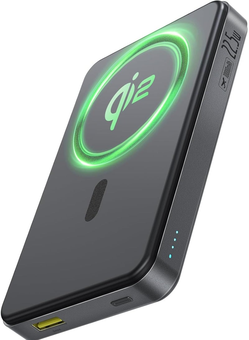 Baseus 10000 mAh MagSafe Power Bank – Qi2 Certified Magnetic Wireless Power Bank With 15W Fast Charging, 22.5W USB-A And 20W USB-C PD Output, Compact Battery Pack For iPhone 12/13/14/15/16 Series, Samsung And More, Mobile Phone Charger, 2024 Version, Airline Approved - 10000mAh Airpow2 Qi2- Black  - Image 1