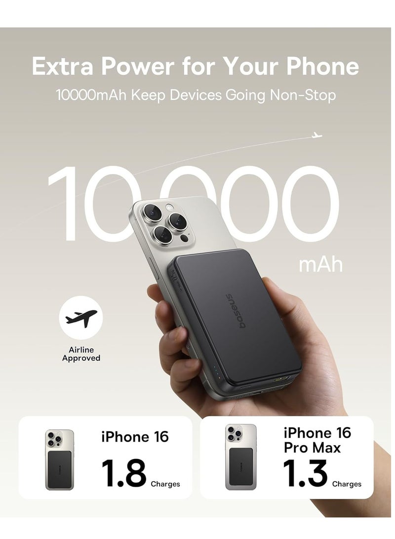 Baseus 10000 mAh MagSafe Power Bank – Qi2 Certified Magnetic Wireless Power Bank With 15W Fast Charging, 22.5W USB-A And 20W USB-C PD Output, Compact Battery Pack For iPhone 12/13/14/15/16 Series, Samsung And More, Mobile Phone Charger, 2024 Version, Airline Approved - 10000mAh Airpow2 Qi2- Black  - Image 4