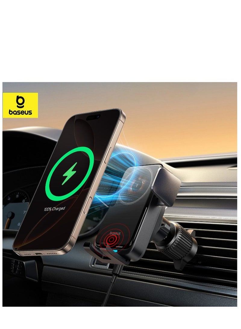 Baseus Wireless Car Charger Phone Mount And Car Holder – 15W Qi Fast Charging Auto Clamping Car Charger With Air Vent Phone Holder, One-Hand Operation And 360° Rotation, Wireless Car Charger Mount Compatible With iPhone 16/15/14/13/12 Series, Samsung Galaxy S25/S24/S23 Ultra/S22 And All Qi-Enabled Smartphones - 15W Wireless Car Charger and Holder- Black - Image 1