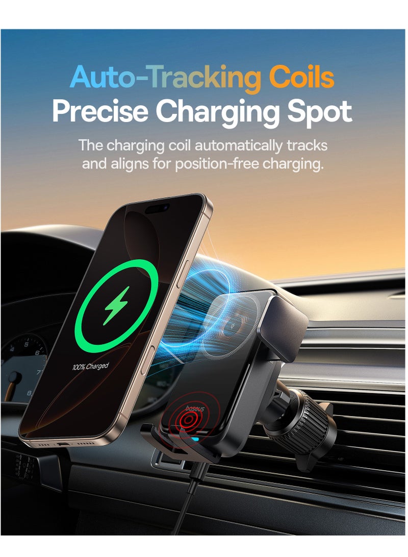 Baseus Wireless Car Charger Phone Mount And Car Holder – 15W Qi Fast Charging Auto Clamping Car Charger With Air Vent Phone Holder, One-Hand Operation And 360° Rotation, Wireless Car Charger Mount Compatible With iPhone 16/15/14/13/12 Series, Samsung Galaxy S25/S24/S23 Ultra/S22 And All Qi-Enabled Smartphones - 15W Wireless Car Charger and Holder- Black - Image 4
