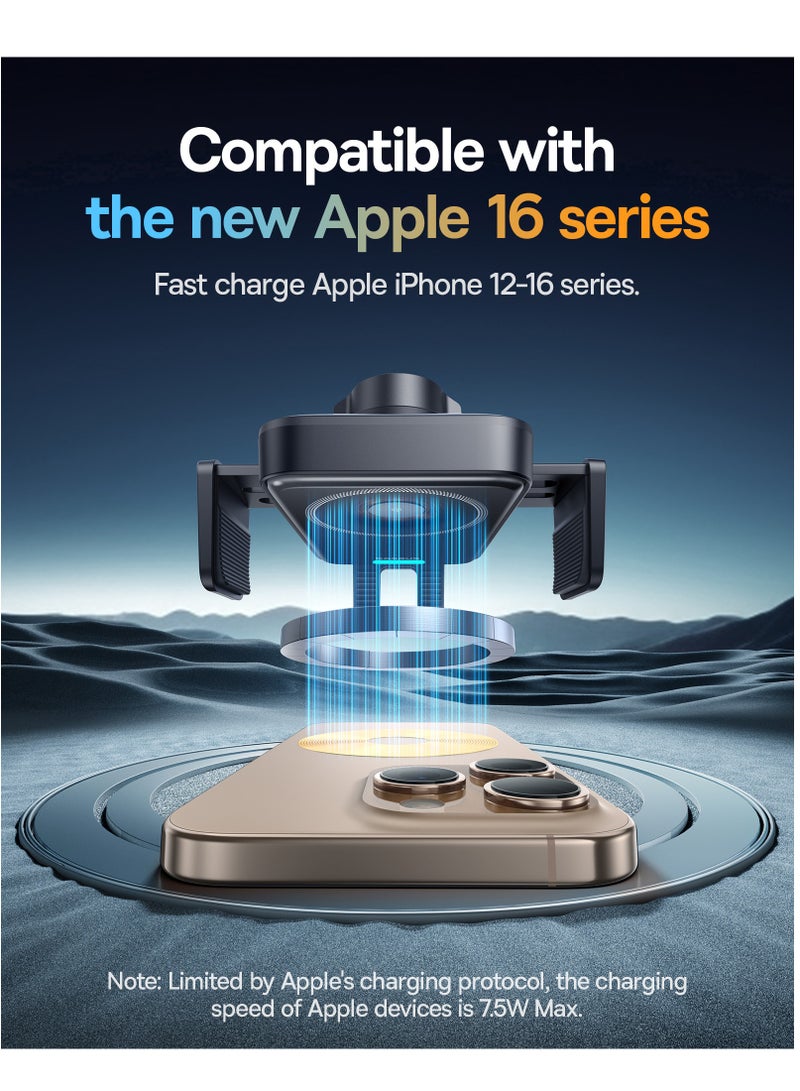 Baseus Wireless Car Charger Phone Mount And Car Holder – 15W Qi Fast Charging Auto Clamping Car Charger With Air Vent Phone Holder, One-Hand Operation And 360° Rotation, Wireless Car Charger Mount Compatible With iPhone 16/15/14/13/12 Series, Samsung Galaxy S25/S24/S23 Ultra/S22 And All Qi-Enabled Smartphones - 15W Wireless Car Charger and Holder- Black - Image 2