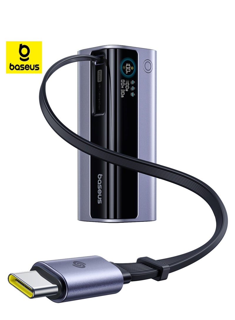 10000 mAh 100W Laptop Power Bank Portable Fast Charging Battery Pack with Built-in Retractable USB-C Cable, 3-Port PD USB-C And USB-A Output, Smart LED Display, High-Capacity External Charger Compatible With MacBook, Dell, HP, iPhone 16-12 Series, Samsung S25 Ultra, iPad, AirPods, Tablets, Smartphones - 10000mAh- Space Grey