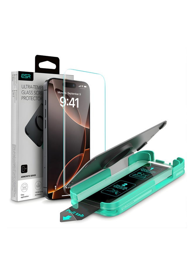 ESR 1 Pack 9H+ Glass for iPhone 16 Pro Max Screen Protector, Armorite Ultra-Tough Tempered Glass with UltraFit Tray Clear - Image 1