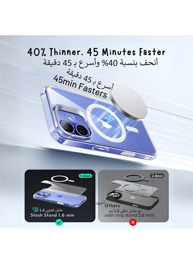 ESR for (SET)Screen Protect 1pack iPhone 16 Case, Compatible with MagSafe, Military-Grade Protective Case,1500g Mag Lock , Built-in Stash Stand Phone Case, Scratch-Resistant Back Cover, Classic Series, Clear Clear - Image 3