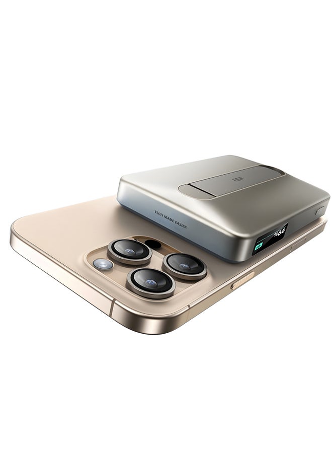 ESR 10000 mAh for MagSafe Power Bank, Kickstand 10,000mAh MagSafe Portable Charger, Qi2 Certified 15W Fast Battery Pack with LED Display, 27W USB-C MagSlim Charger with Cable for iPhone 17/16/15/14/13/12,Titanium Titanium - Image 1