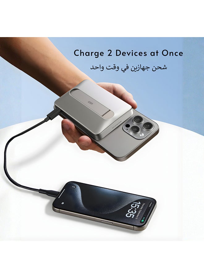 ESR 10000 mAh for MagSafe Power Bank, Kickstand 10,000mAh MagSafe Portable Charger, Qi2 Certified 15W Fast Battery Pack with LED Display, 27W USB-C MagSlim Charger with Cable for iPhone 17/16/15/14/13/12,Titanium Titanium - Image 2