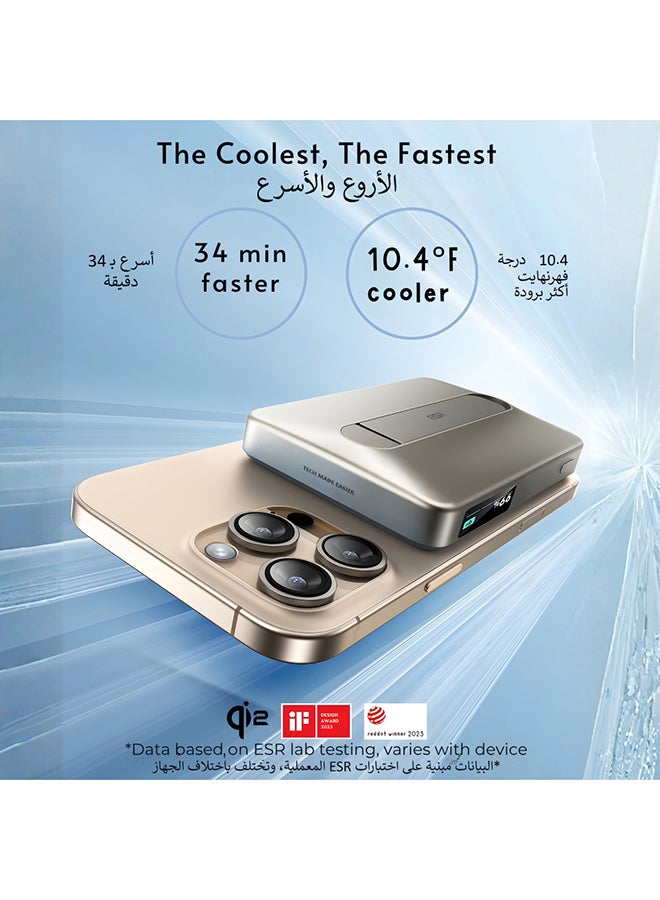 ESR 10000 mAh for MagSafe Power Bank, Kickstand 10,000mAh MagSafe Portable Charger, Qi2 Certified 15W Fast Battery Pack with LED Display, 27W USB-C MagSlim Charger with Cable for iPhone 17/16/15/14/13/12,Titanium Titanium - Image 4