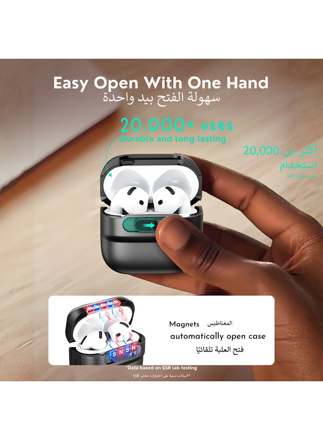 اي اس ار ESR غطاء حماية لـ AirPods 4 (2024) (USB-C)، متوافق مع MagSafe، قفل غطاء مغناطيسي، حماية من السقوط مع حبل تعليق، أسود - Image 4