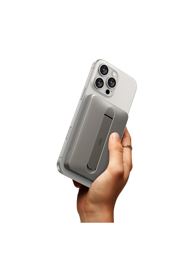 ESR 5000 mAh for MagSafe Power Bank, Kickstand 5,000mAh MagSafe Portable Charger 0.6 in, Qi2 Certified 15W Ultra-Fast Battery Pack, 20W USB-C MagSlim Charger with Cable for iPhone 17/16/15/14/13/12, Titanium Titanium - Image 1