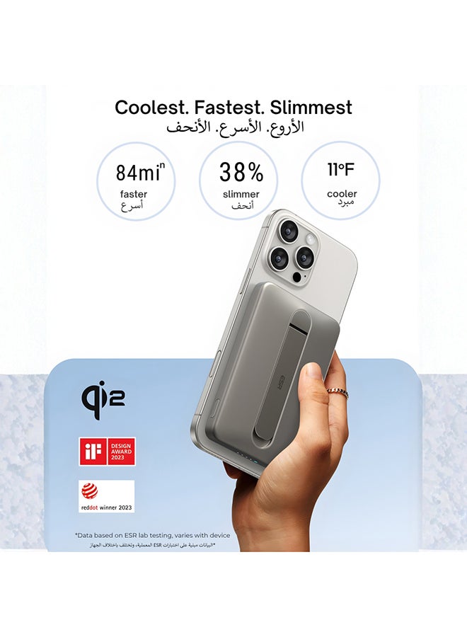 ESR 5000 mAh for MagSafe Power Bank, Kickstand 5,000mAh MagSafe Portable Charger 0.6 in, Qi2 Certified 15W Ultra-Fast Battery Pack, 20W USB-C MagSlim Charger with Cable for iPhone 17/16/15/14/13/12, Titanium Titanium - Image 3