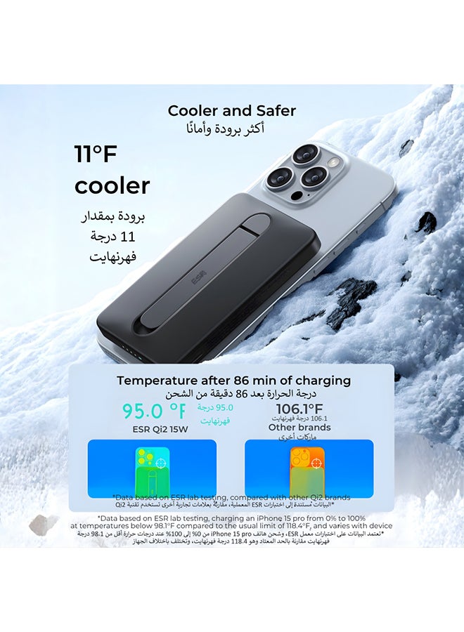 ESR 5000 mAh for MagSafe Power Bank, Kickstand 5,000mAh MagSafe Portable Charger 0.6 in, Qi2 Certified 15W Ultra-Fast Battery Pack, 20W USB-C MagSlim Charger with Cable for iPhone 17/16/15/14/13/12, Black Black - Image 5