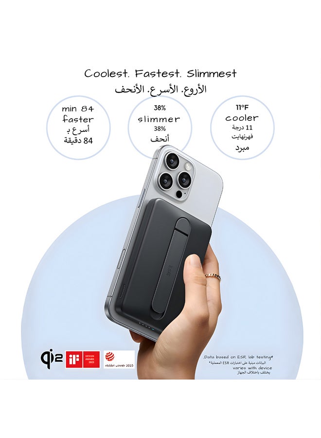 ESR 5000 mAh for MagSafe Power Bank, Kickstand 5,000mAh MagSafe Portable Charger 0.6 in, Qi2 Certified 15W Ultra-Fast Battery Pack, 20W USB-C MagSlim Charger with Cable for iPhone 17/16/15/14/13/12, Black Black - Image 2