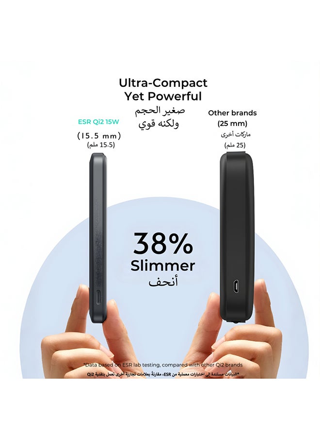 ESR 5000 mAh for MagSafe Power Bank, Kickstand 5,000mAh MagSafe Portable Charger 0.6 in, Qi2 Certified 15W Ultra-Fast Battery Pack, 20W USB-C MagSlim Charger with Cable for iPhone 17/16/15/14/13/12, Black Black - Image 4